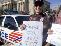 Legalize pot sign with police car, solo travel